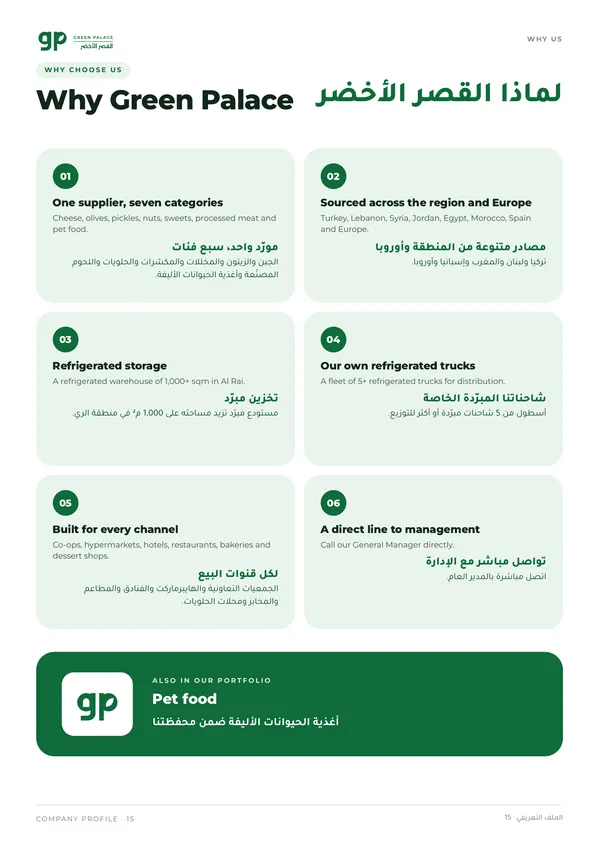 Why Green Palace page with six numbered points