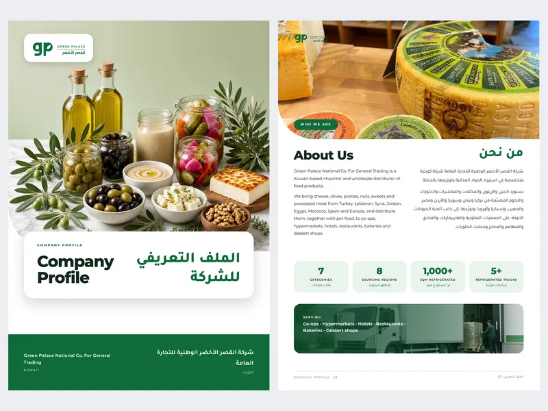 The cover and the About Us page of the Green Palace profile