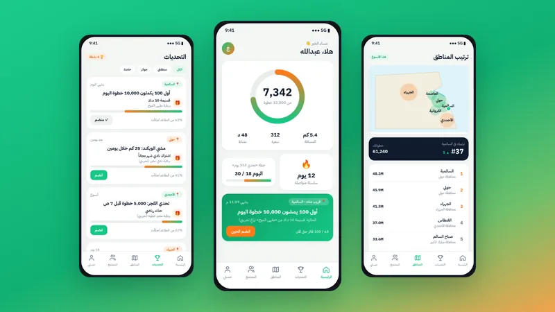 ثلاث شاشات من سوشل: ترتيب المناطق والرئيسية والتحديات
